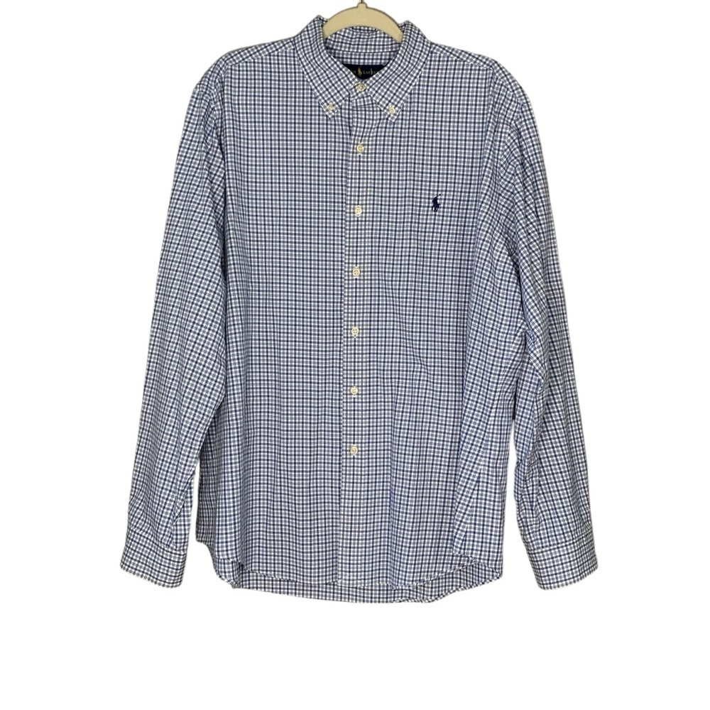Ralph Lauren polo classic blue plaid button down long sleeve shirt. Size XL